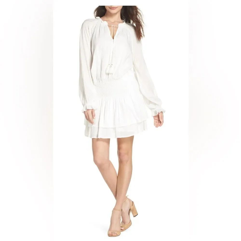New PAIGE Lemay Long Sleeve Boho Dress white /XS H1